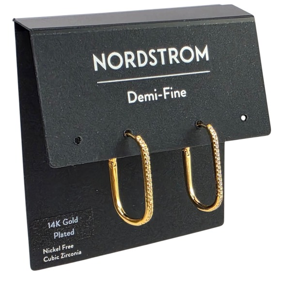 Nordstrom Demi Fine 14K Gold Plated Cubic Zirconia Oval Hoop Earrings - Picture 2 of 5